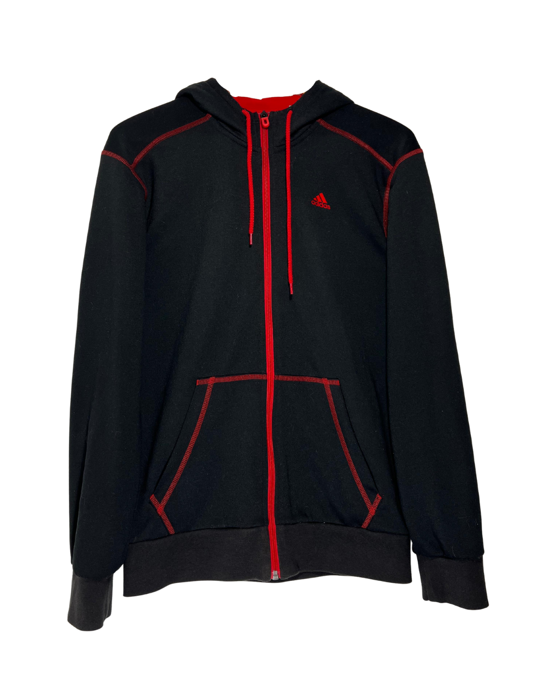 Chaqueta Chándal Adidas Vintage Negra y Roja con Capucha - Talla S