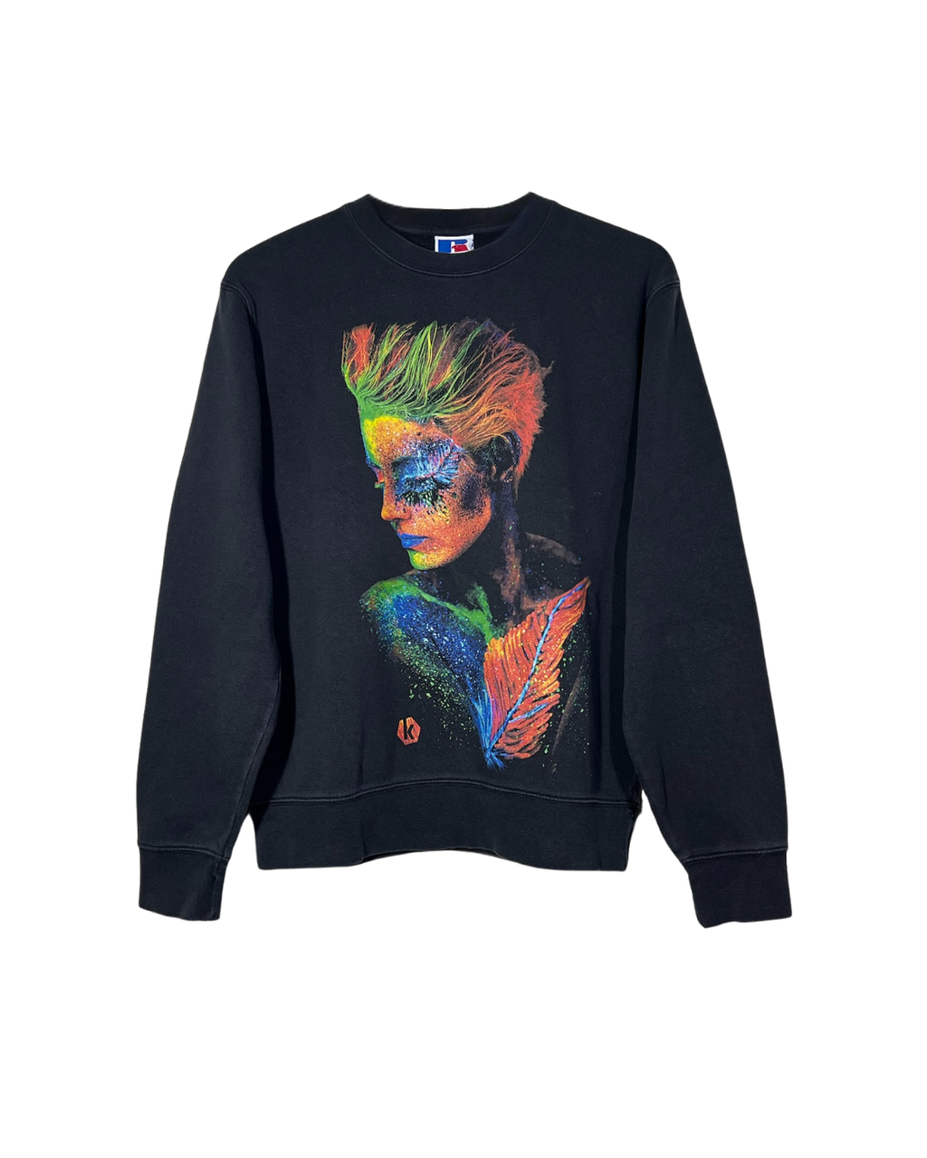 Sudadera Russell Vintage Negra con Estampado - Talla M
