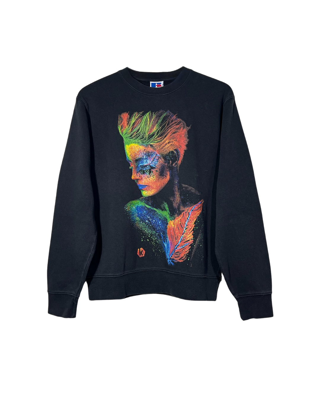 Sudadera Russell Vintage Negra con Estampado - Talla M