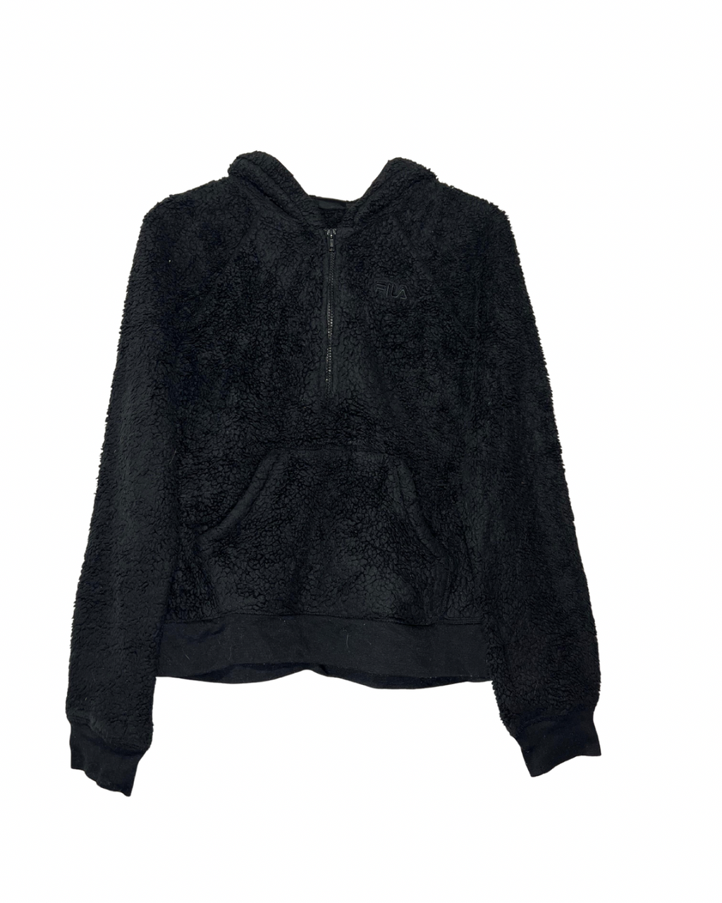 Forro Polar Fila Vintage Negro con Cremallera y Capucha - Talla M